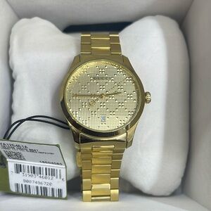 NEW GUCCI G-Timeless Unisex Watch YA126461A Gold Tone Pattern Dial With Tag
